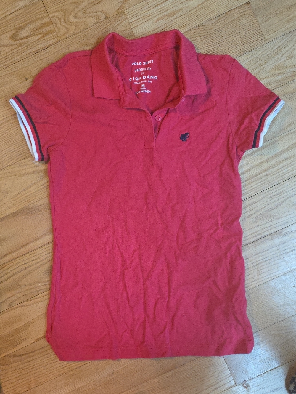 Women's Raspberry Polo Tee with Striped Sleeve Trim